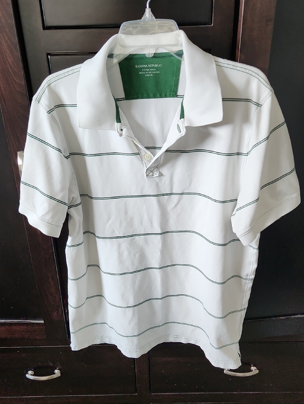 Banana Republic White Polo with Thin Green And Black Stripes